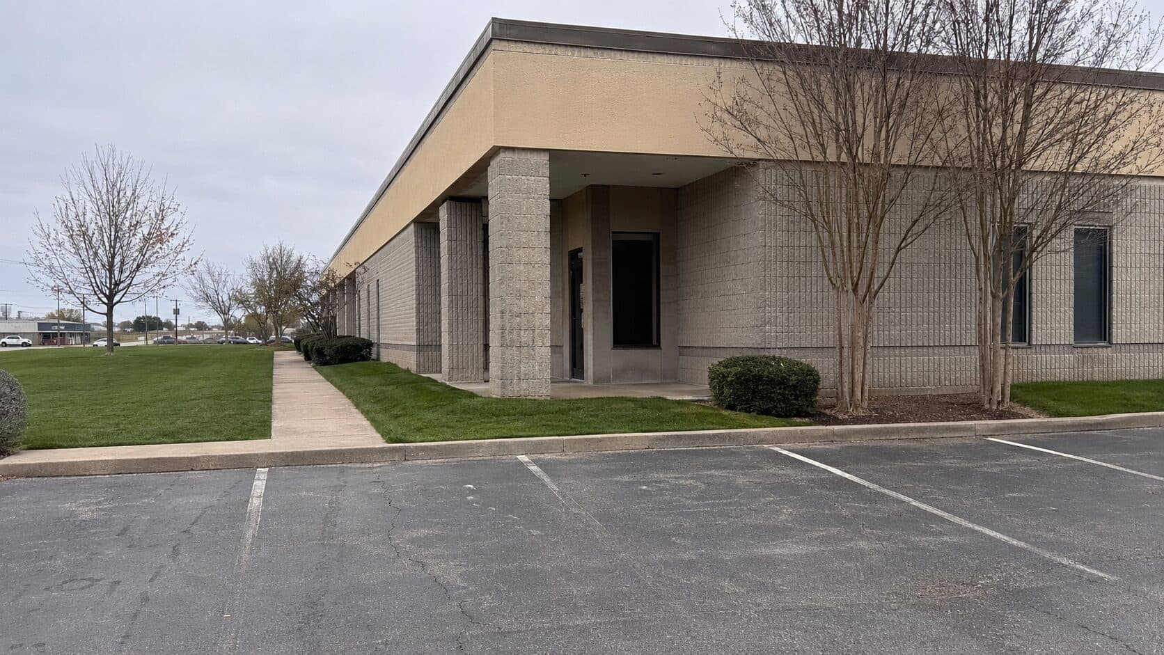 Quiet commercial property with a maintained lawn