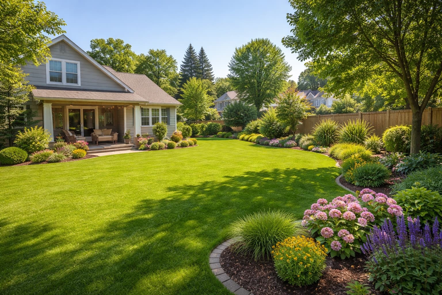 Freshly installed green sod lawn