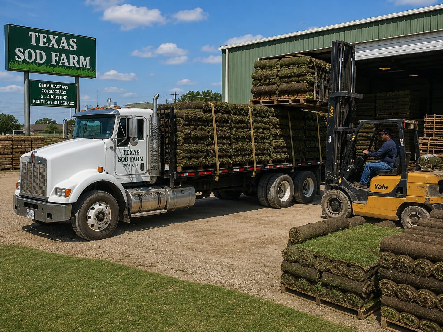 Sod supply and agricultural landscape under an open sky